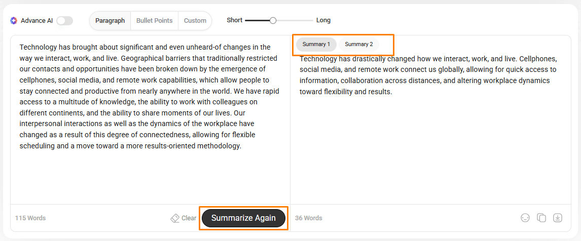 Multiple summary options